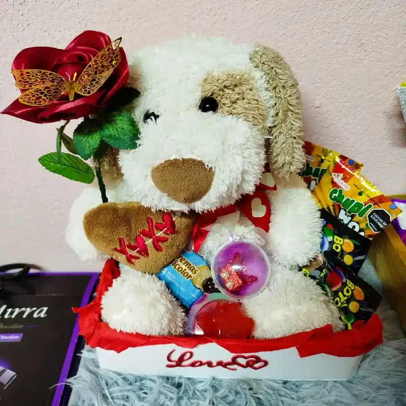 Caja de regalo con peluche y confituras