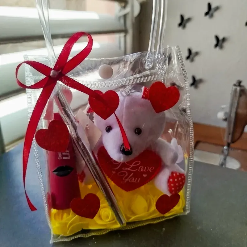 Carterita con peluche chiquito y maquillaje 