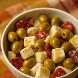 Jamón, queso y aceitunas 