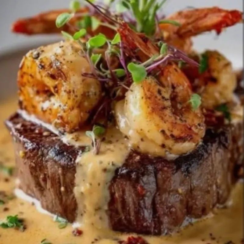 Filet Mignon con Camarones