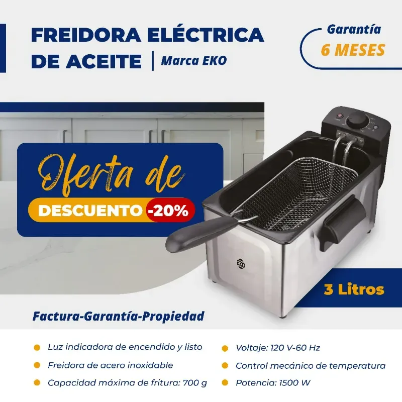 FREIDORA ELECTRICA DE ACEITE 3L MARCA EKO