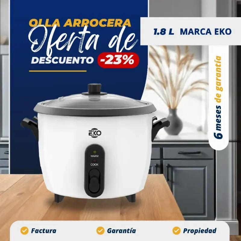OLLA ARROCERA BLANCA Y NEGRA 1.8L MARCA EKO