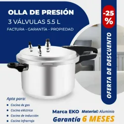 🍲✅OLLA PRESION 3 VALVULAS 5.5L ALUMINIO 