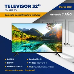 📺⭐SMART TV 32¨ MARCA EKO + CAJITA DECODIFICADORA INCLUIDA