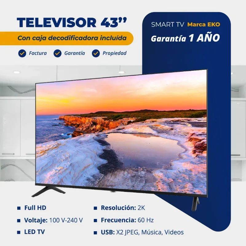 SMART TV 43¨MARCA EKO +  CAJITA DECODIFICADORA INCLUIDA