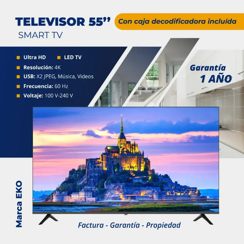 SMART TV 55¨ MARCA EKO + CAJITA DECODIFICADORA INCLUIDA