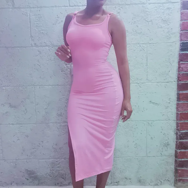 Vestido Yisel rosa claro con argollas