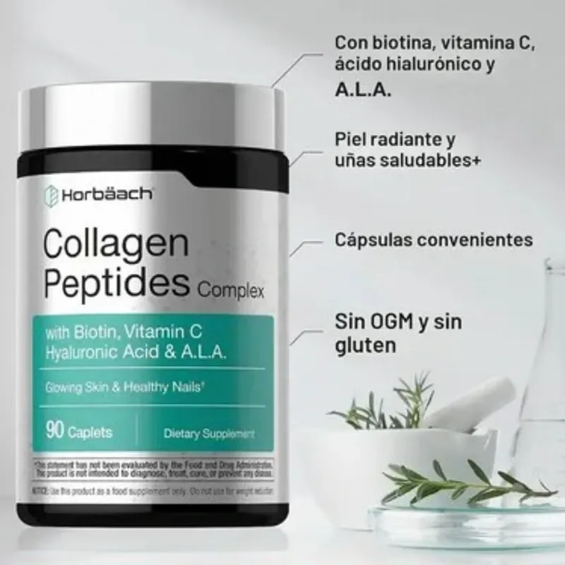 Péptidos de Colágeno con biotina, vitamina C, ácido hialurónico