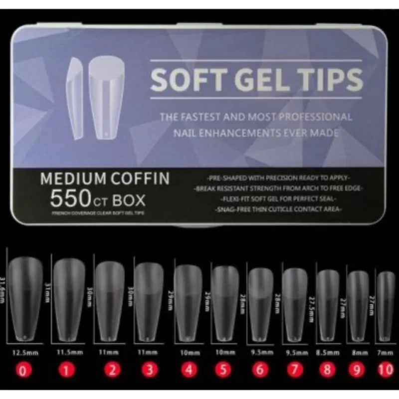 Caja 550 tips soft gel coffin