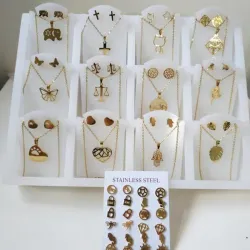 Juegos de Cadena y Aretes de Acero Inoxidable 