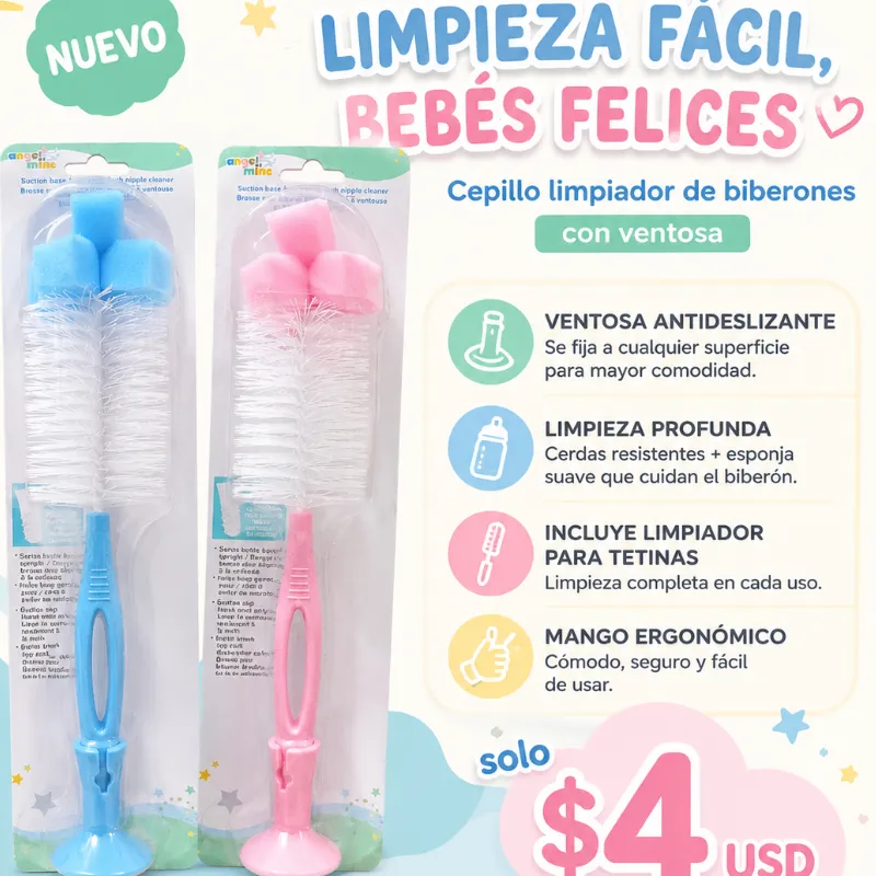 Cepillo limpiador para biberones con ventosa 🍼✨