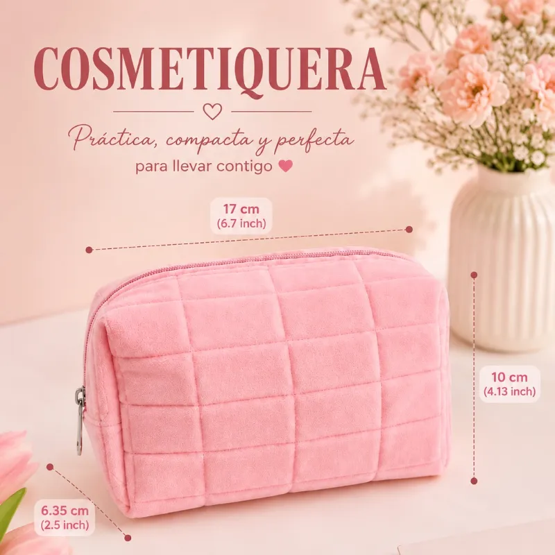 Cosmetiqueras rosas de terciopelo grandes