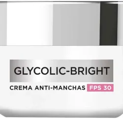 L'Oréal Paris Crema de día Anti-manchas Glycolic Bright con Ácido Glicólico y Niacinamida FPS 30 todo tipo de manchas