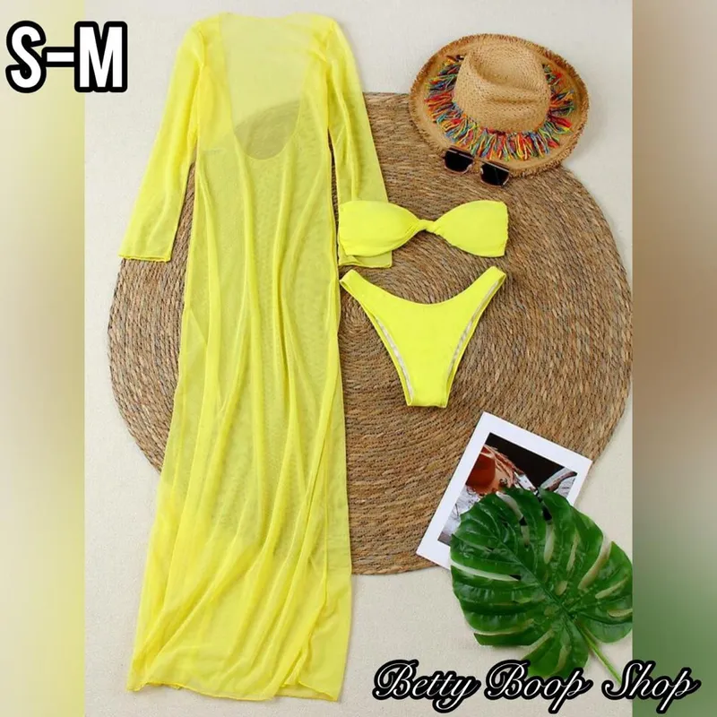 Bikini amarillo con vestido de pareo