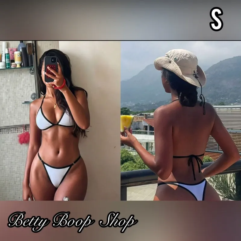 Bikini blanco con detalles en negro