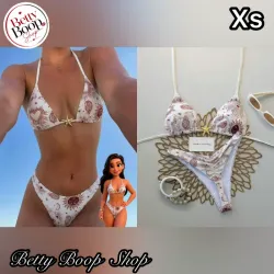 Bikini blanco hueso con estampado en rojo vino
