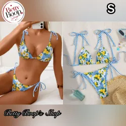 Bikini con estampado azul y limones