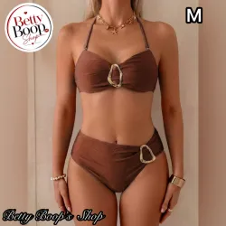 Bikini marrón con detalles dorados