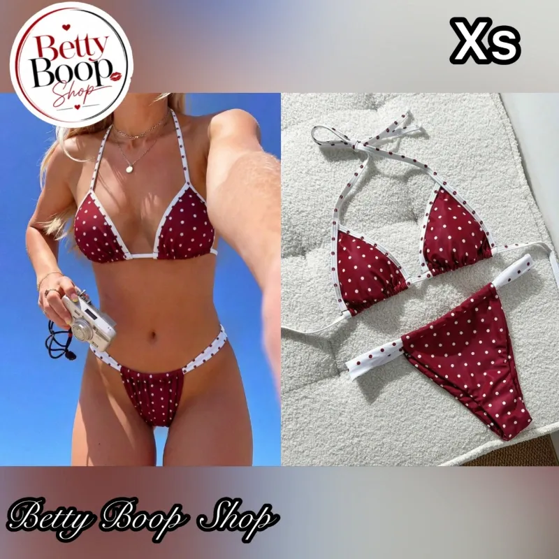 Bikini rojo vino estampado polka dot