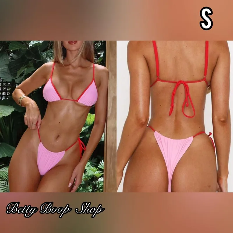 Bikini rosa borde rojo