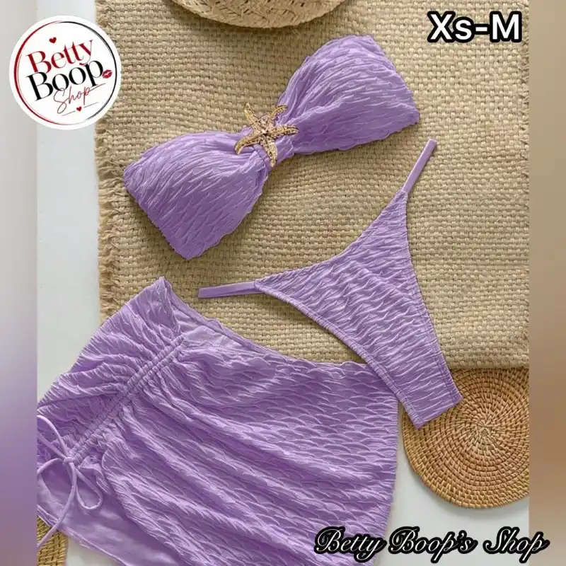 Bikini violeta con estrella y pareo