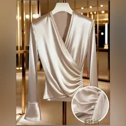 Blusa beis satinada de mangas largas