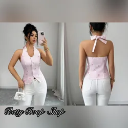 Blusa rosa con amarre en el cuello