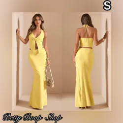Conjunto amarillo mantequilla de top y falda