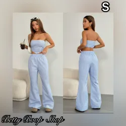 Conjunto azul cielo de top strapless