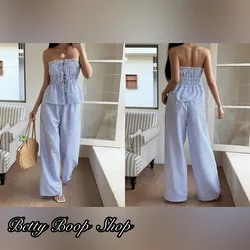Conjunto azul con rayas de pantaloneta y blusa top