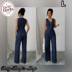 Conjunto azul marino a rayas de vestir
