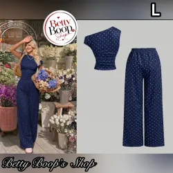 Conjunto azul marino con estampado polka dot