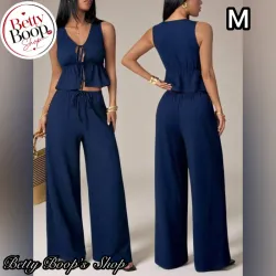 Conjunto azul marino de top con amarres