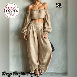 Conjunto beige bohemio de top sin hombros