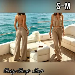 Conjunto beige de top sin espalda y pantaloneta