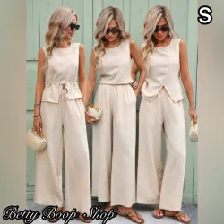 Conjunto beige de vestir de top y pantaloneta anchos