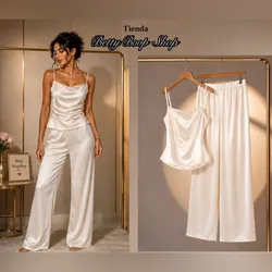 Conjunto beis de pantalones de satin
