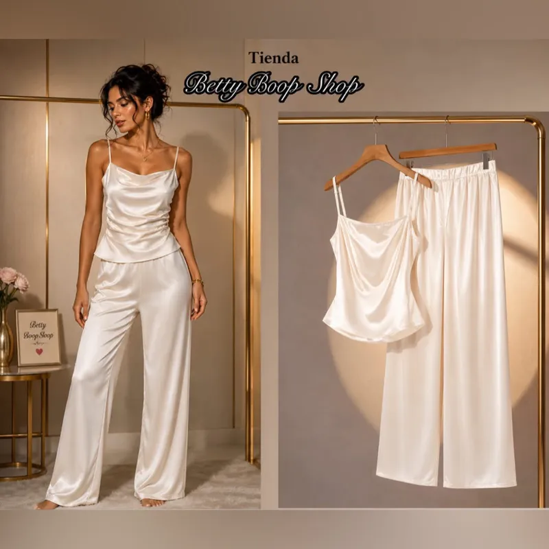 Conjunto beis de pantalones de satin