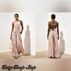 Conjunto beis de pantaloneta ancha