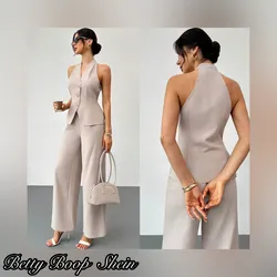 Conjunto beis de pantaloneta y chaleco ahorcado
