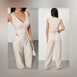 Conjunto beis de pantaloneta y chaleco