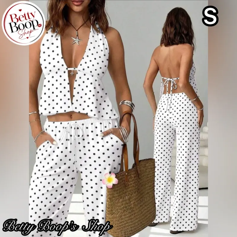 Conjunto Betty Boop en blanco con estampado polka dot