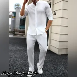 Conjunto blanco de camisa manga larga y pantalón