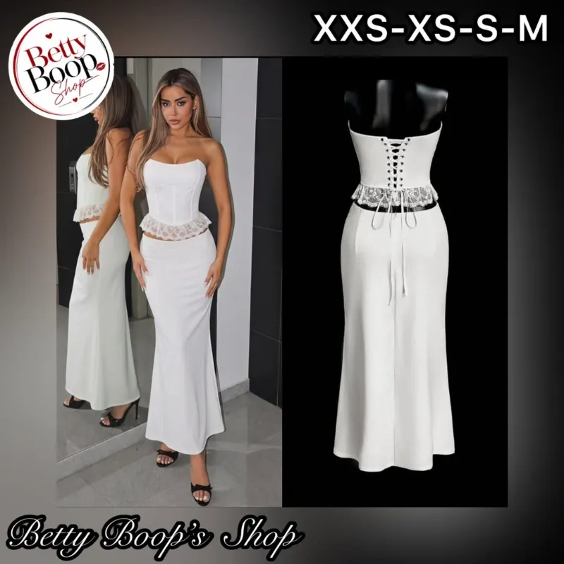 Conjunto blanco de falda y corset