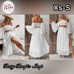 Conjunto blanco de top con mangas largas