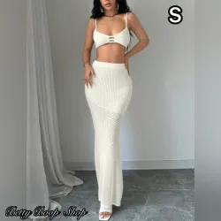 Conjunto blanco de top y falda crochet