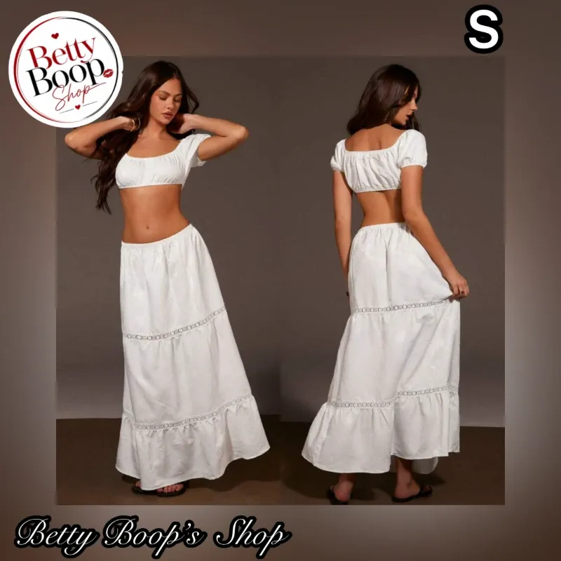 Conjunto blanco tropicoqueto de top y falda