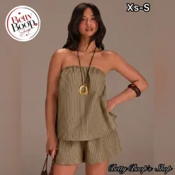 Conjunto caqui strapless ancho