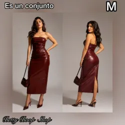 Conjunto de 2 piezas rojo vino petróleo de blusa y falda