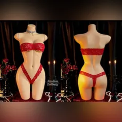 Conjunto de encaje rojo top e hilo dental